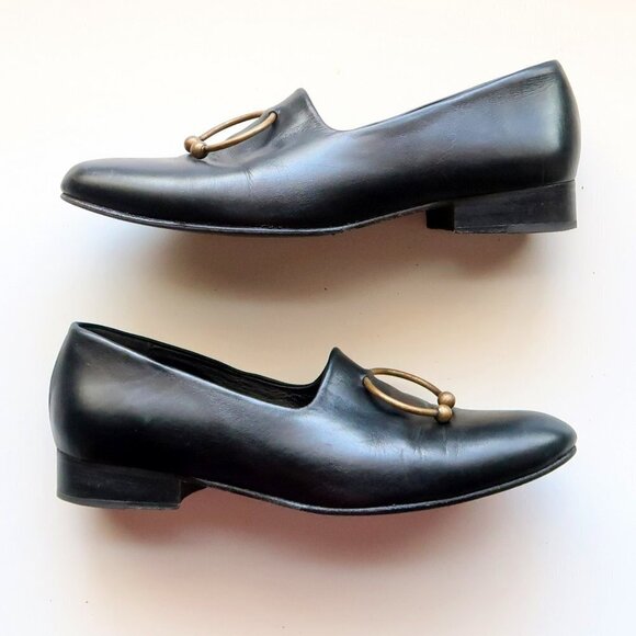 Freda Salvador Black Leather Low Heel Loafers Slip-on Shoes with Ring Detail - Picture 16 of 16